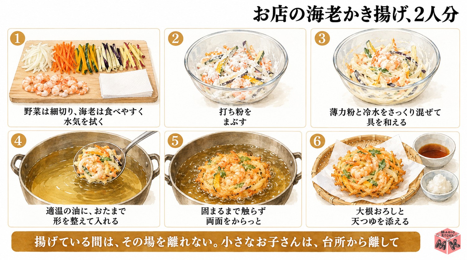 海老かき揚げの作り方6ステップ