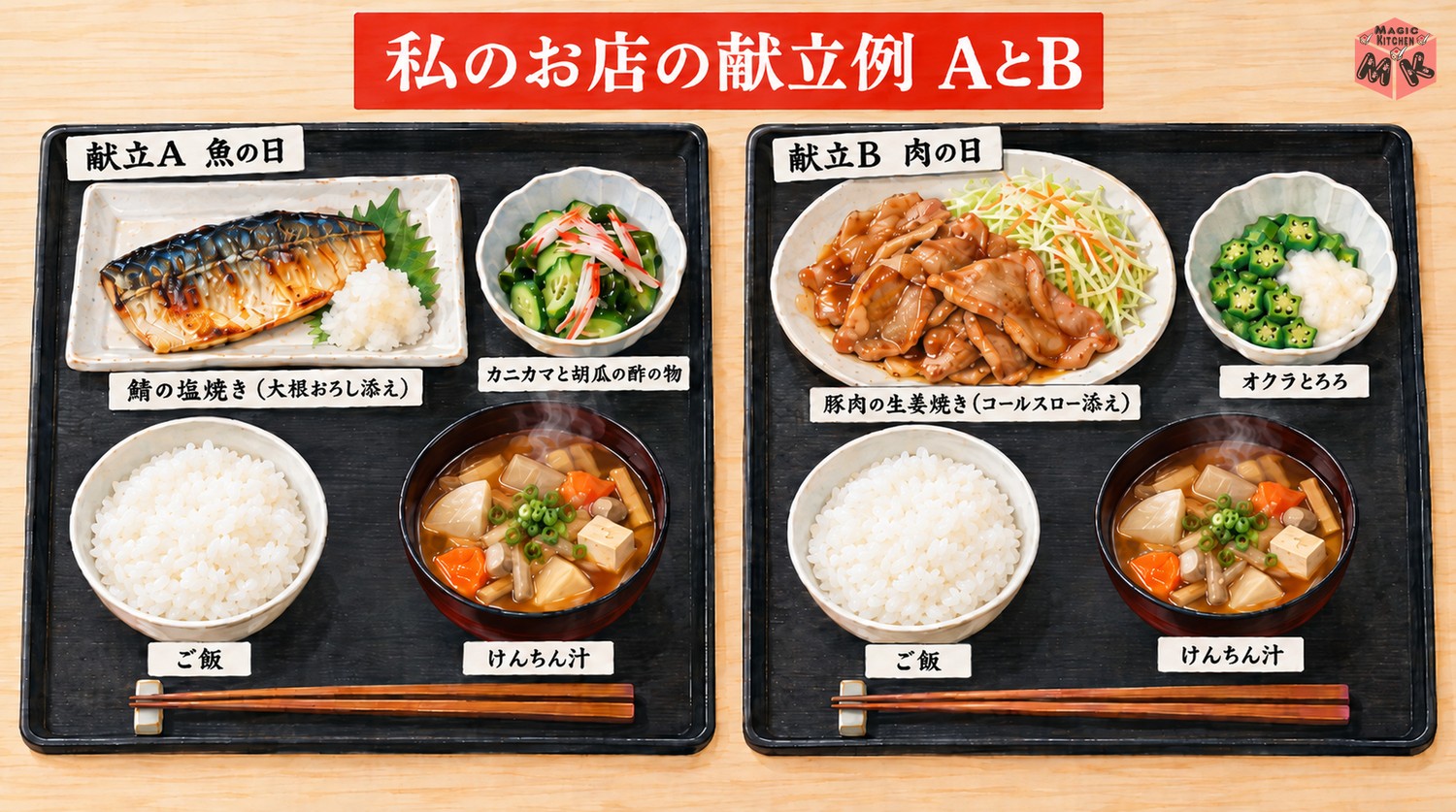 けんちん汁の献立例AとB