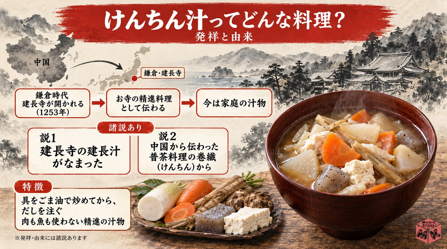 けんちん汁の発祥と由来のインフォグラフィック