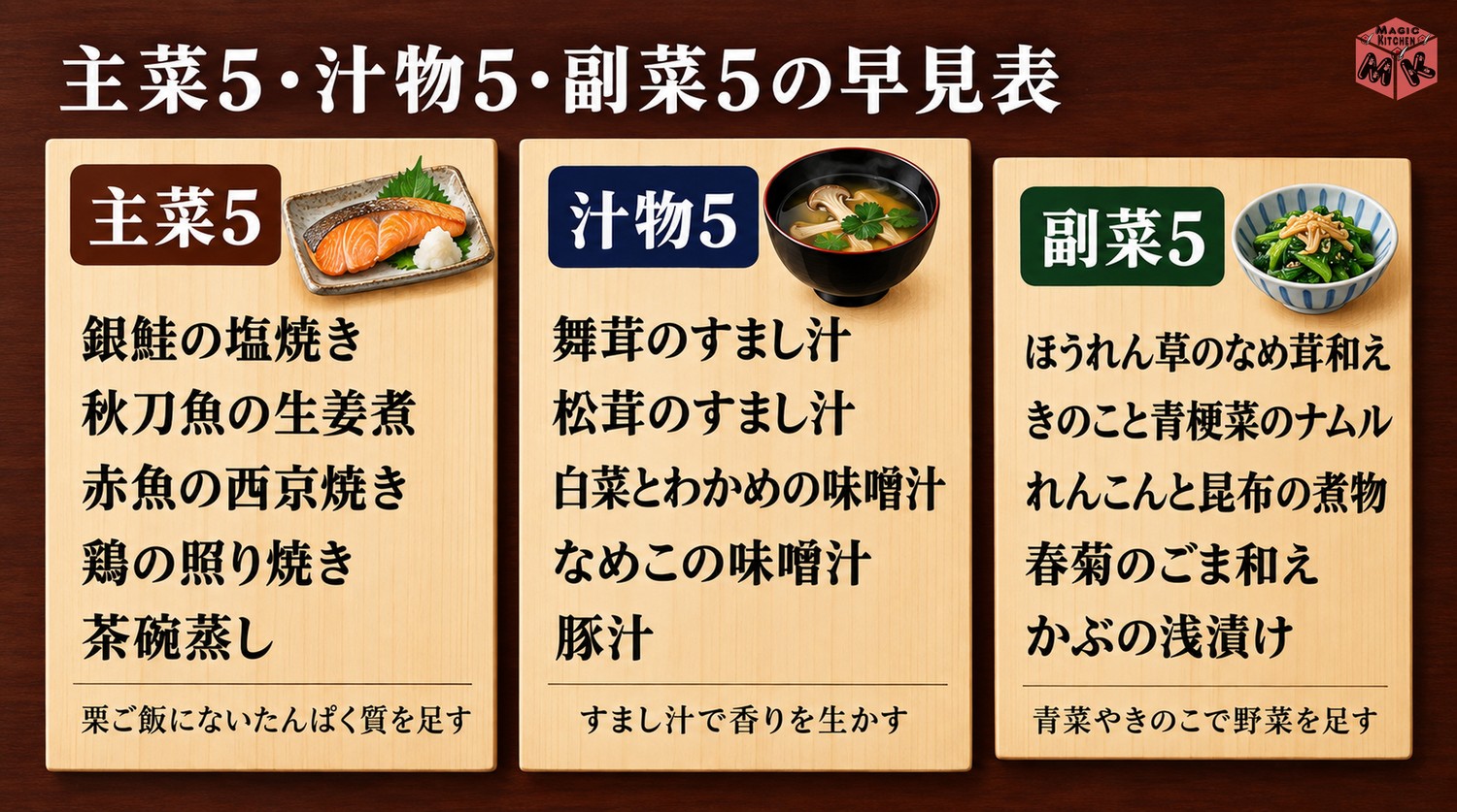 栗ご飯に合う献立15選の早見表