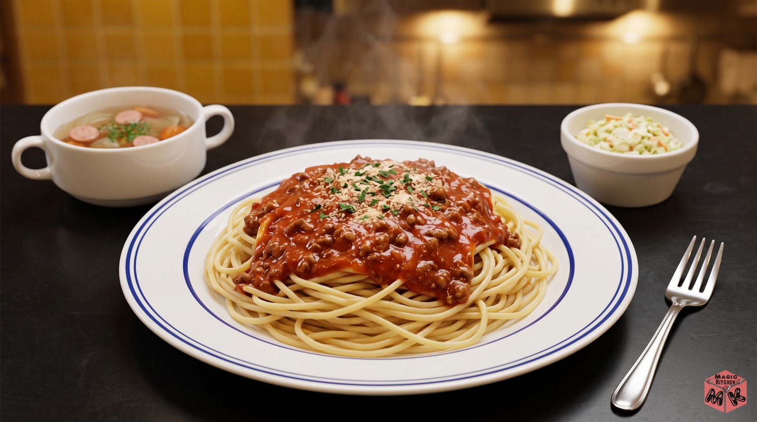 ミートソーススパゲッティを中心にした洋食の献立