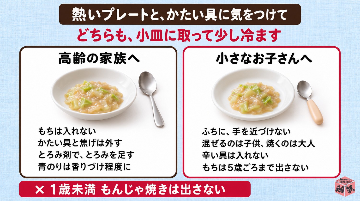 高齢者や子供にやさしいもんじゃ焼き