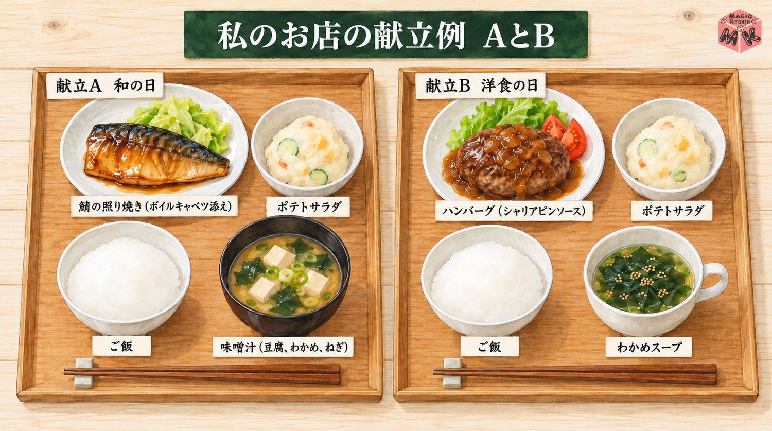 ポテトサラダの献立例AとB