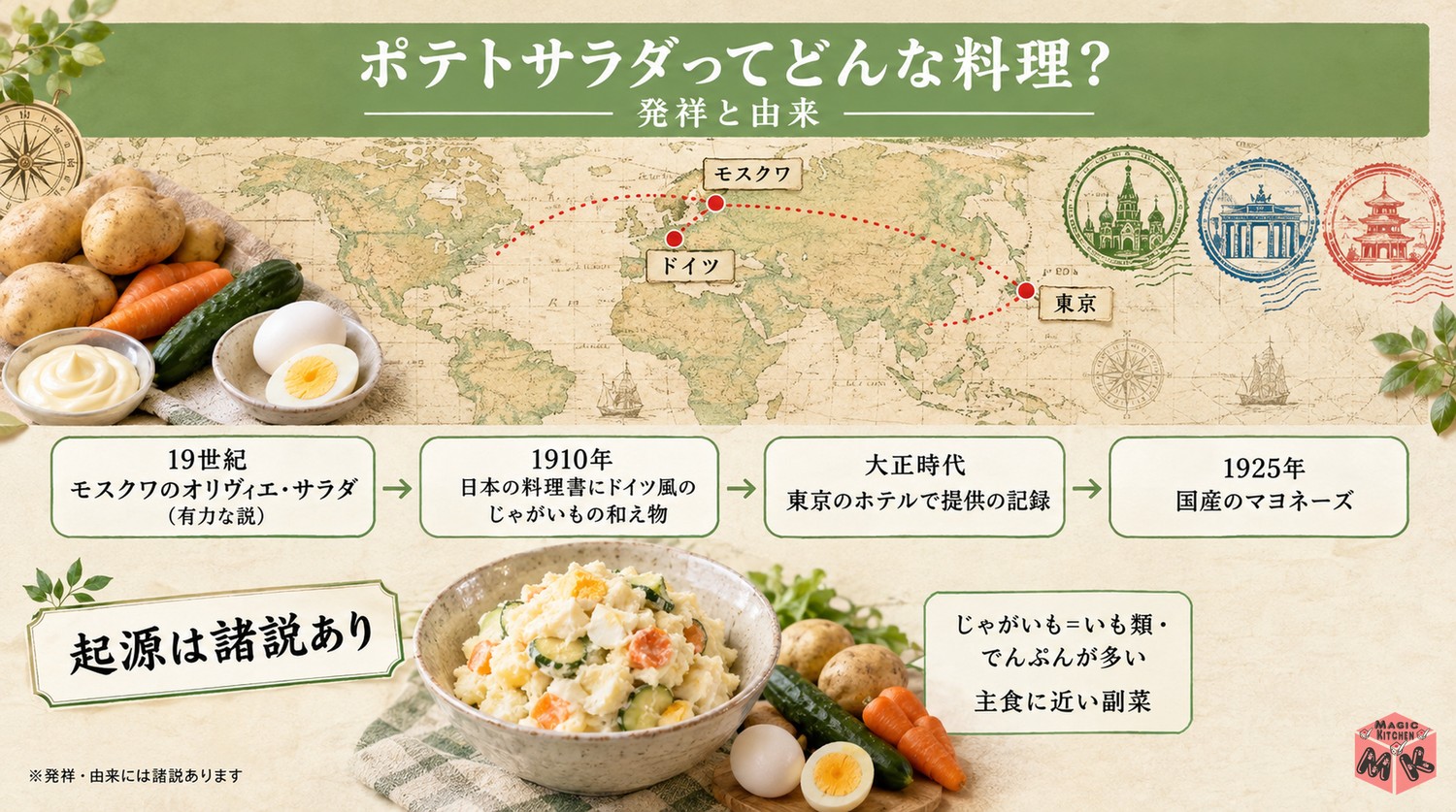 ポテトサラダの発祥と由来のインフォグラフィック
