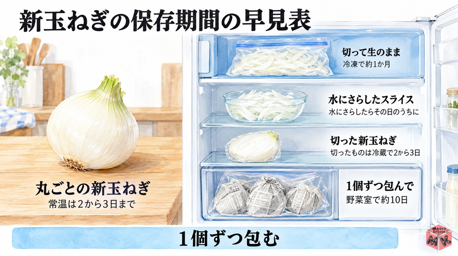 新玉ねぎの保存期間の早見表
