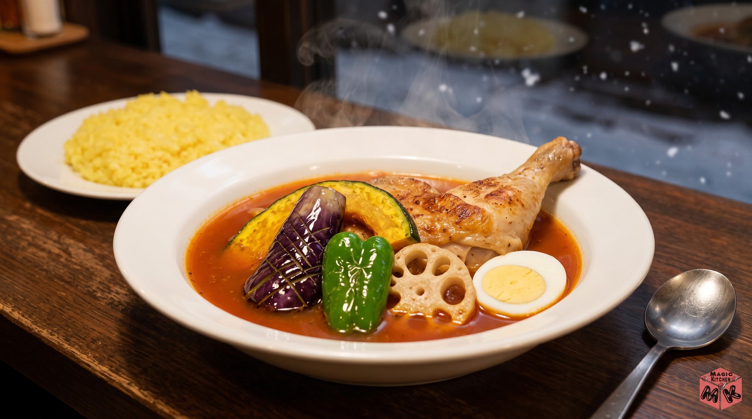 具だくさんのスープカレーとターメリックライス