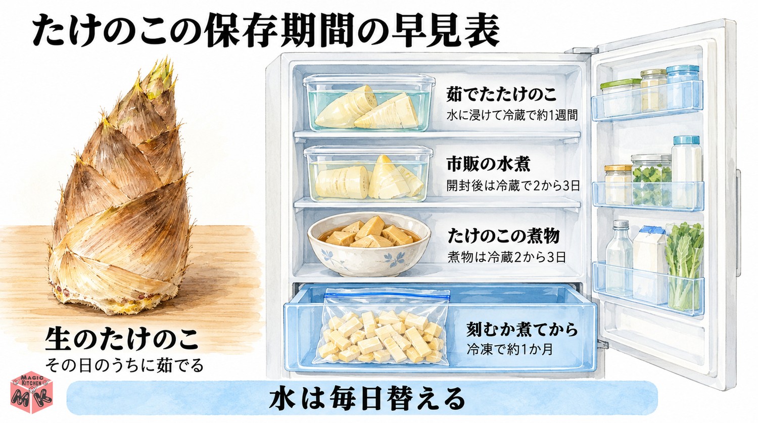 たけのこの保存期間の早見表