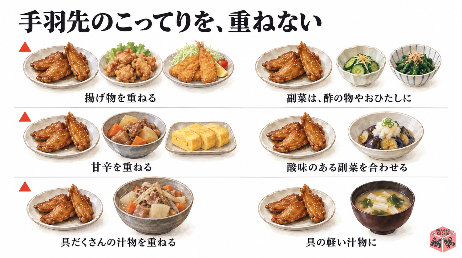 手羽先の献立で避けたい組み合わせ