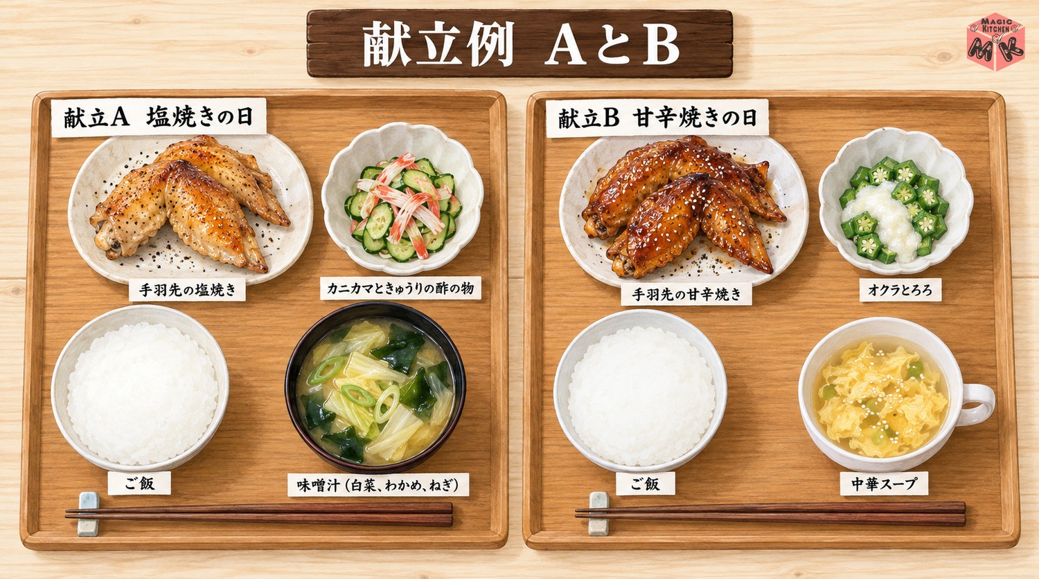 手羽先の献立例AとB