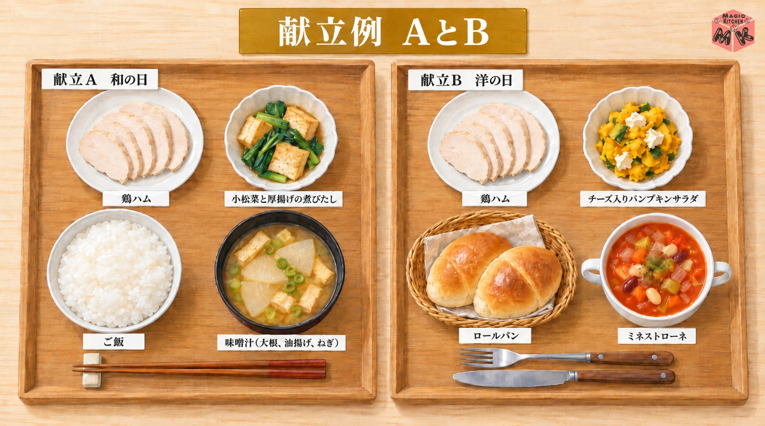 鶏ハムの献立例AとB